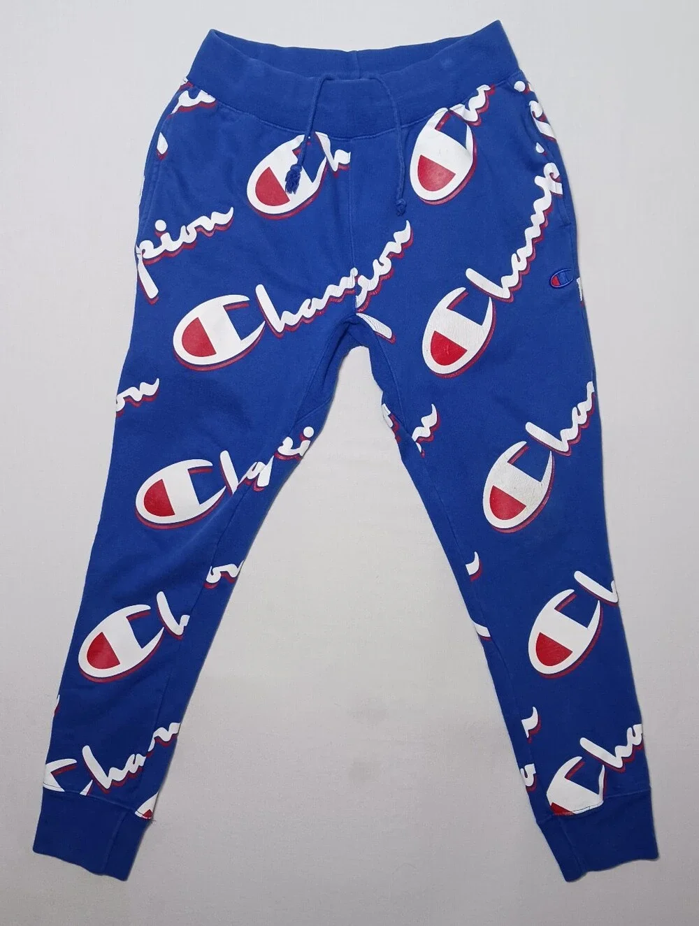 Vintage Champion Mens Reverse Weave Joggers Medium Blue Dropshadow Print P3700 - Picture 1 of 13